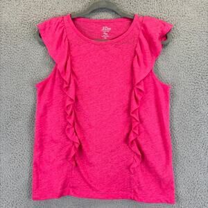 J Crew 100% Linen Tee Small Hot Pink Beachy Coastal Natural Ruffle Flutter 2020